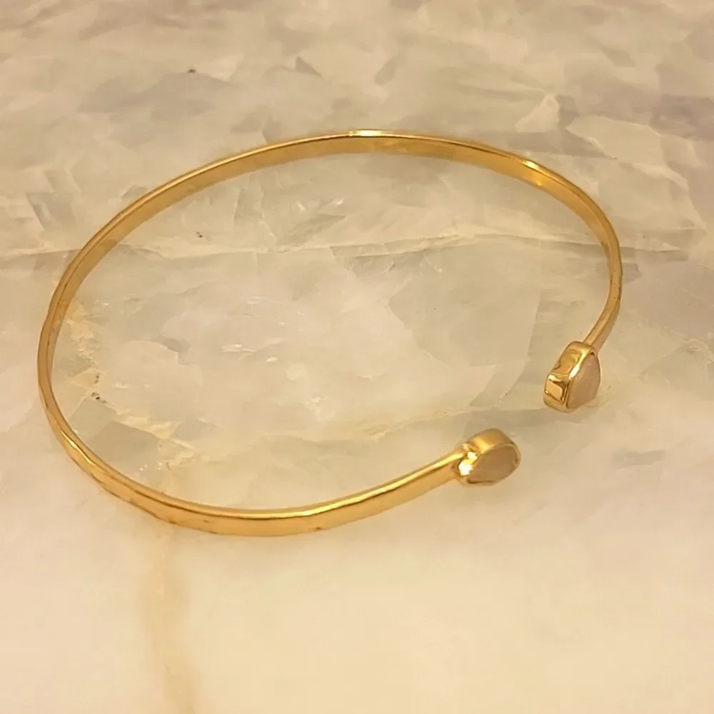 NWT Gorjana Rose Quartz 14Kt Gold Bracelet Bangle Cuff Dainty Ethereal Coquette - Picture 2 of 5